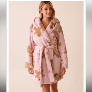 Women’s Robe - Cozy Pink Teddy Bear Print La Vie En Rose